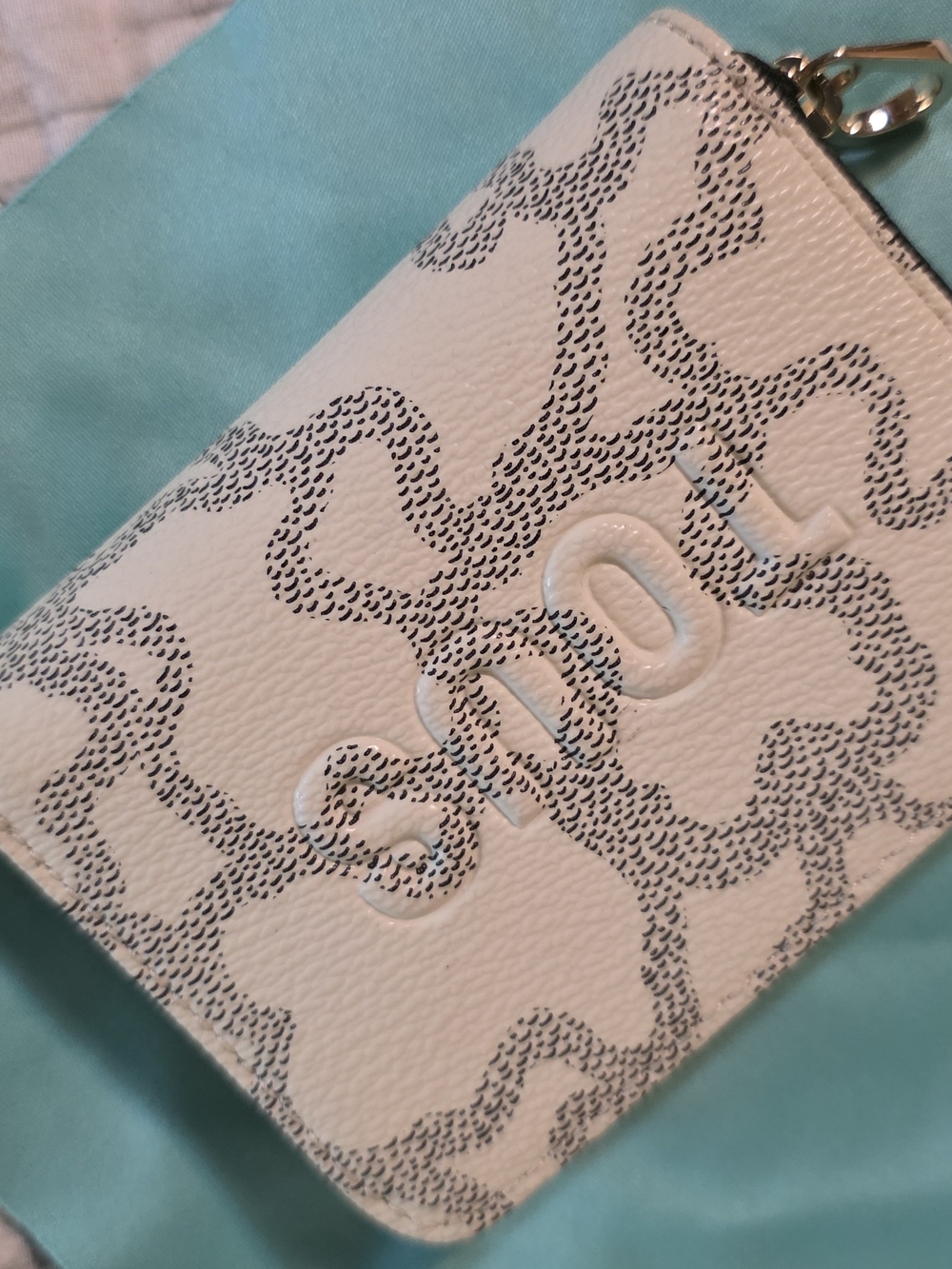Tous White and Black Logo Zip Card Holder Wallet